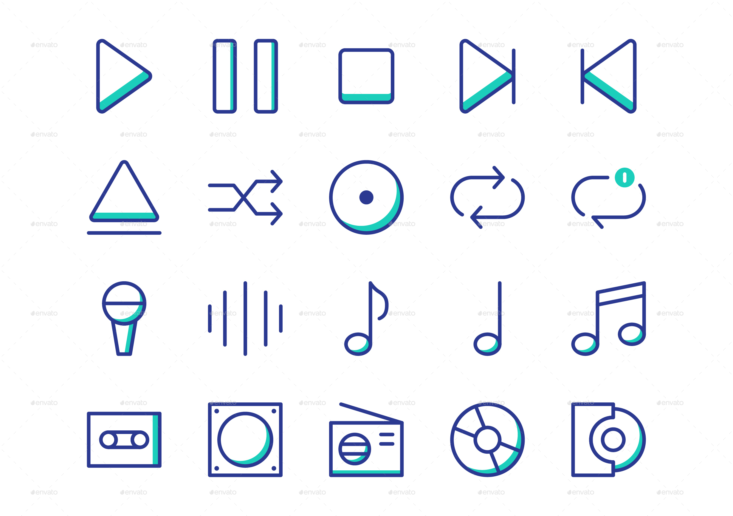 Music Player Icon Set Icons Graphicriver